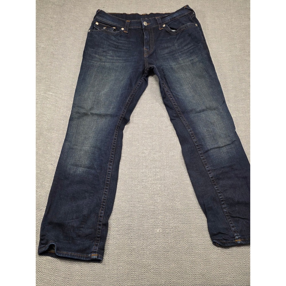 True‎ Religion Ricky Relaxed Straight Jeans Dark Mens 34 Horseshoe Flap Pocket